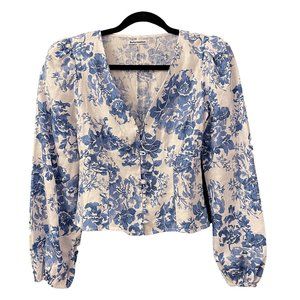 Reformation Long Sleeve Bodice Top, Blue/White, Size: Small or 4